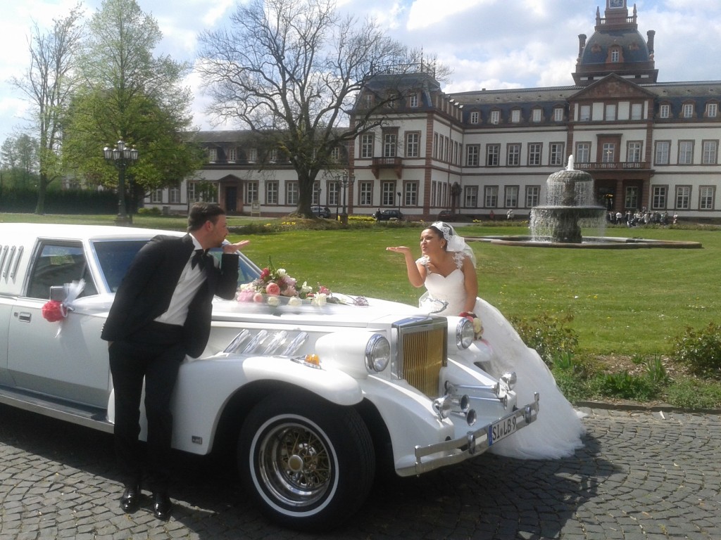 Excalibur Hochzeit Stretchlimousine Limousinenservice Brautwagen weiss Oldtimer