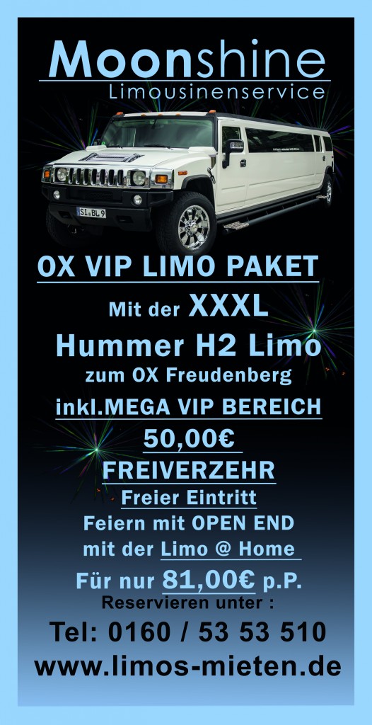 Stretchlimo Ox Freudenberg VIP Bereich ReservierenPaket Hummer Siegen Gummersbach